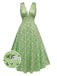 She slips into this Green 1940s V-Neck Ditsy Floral Dress and suddenly it's a 1940s daydream