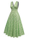 Green 1940s V-Neck Ditsy Floral Dress: where 1940s romance meets her modern spirit