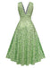 This Green 1940s V-Neck Ditsy Floral Dress wraps her in 1940s elegance, one twirl at a time