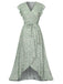 She slips into this Green 1940s V-Neck Ditsy Floral Irregular Hem Dress and suddenly it's a 1940s daydream