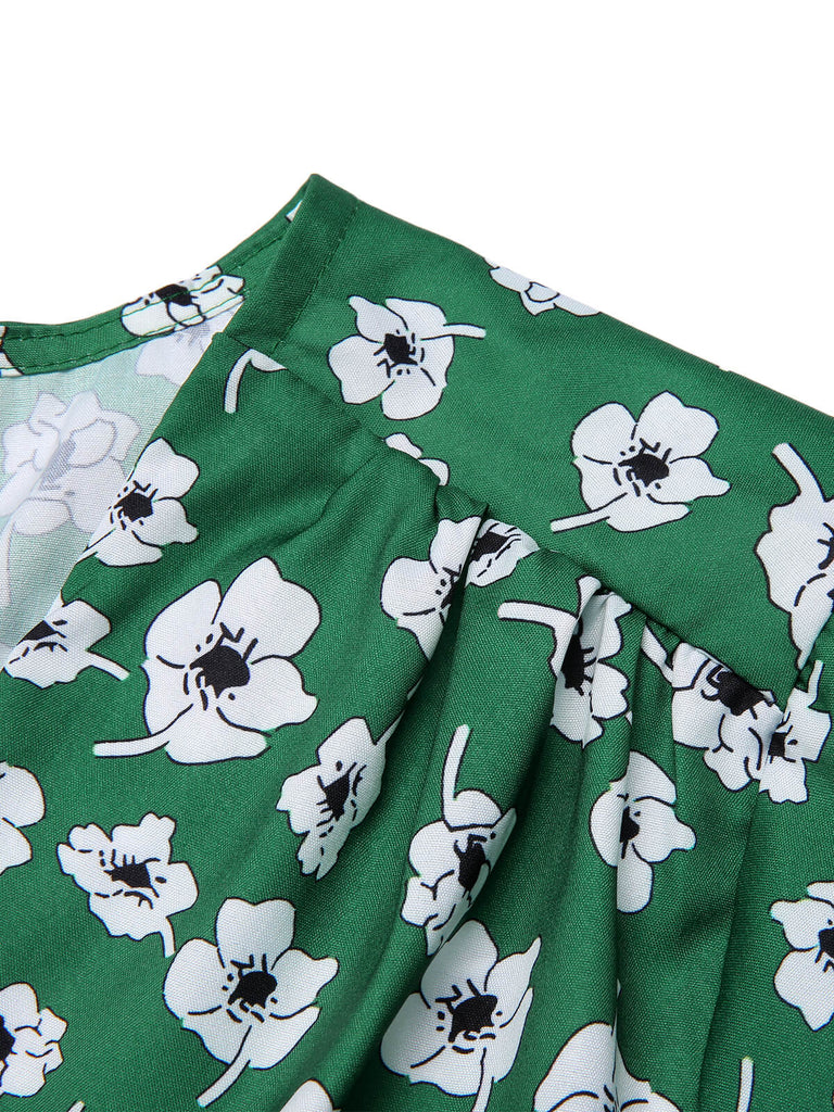 Green 1940s V-Neck Floral Dress, vintage dress, retro fashion, floral print - perfect for women who love vintage and retro fashion