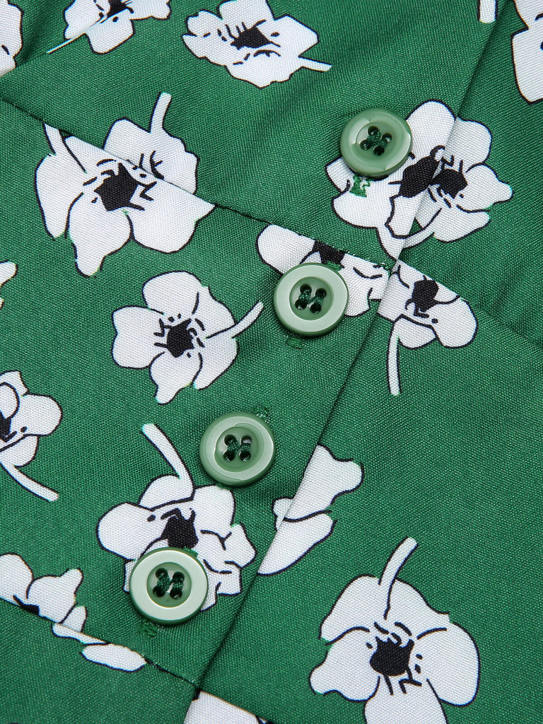 Green 1940s V-Neck Floral Dress, vintage dress, retro fashion, floral print - perfect for women who love vintage and retro fashion