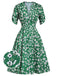 Green 1940s V-Neck Floral Dress, vintage dress, retro fashion, floral print - perfect for women who love vintage and retro fashion