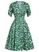 Green 1940s V-Neck Floral Dress, vintage dress, retro fashion, floral print - perfect for women who love vintage and retro fashion