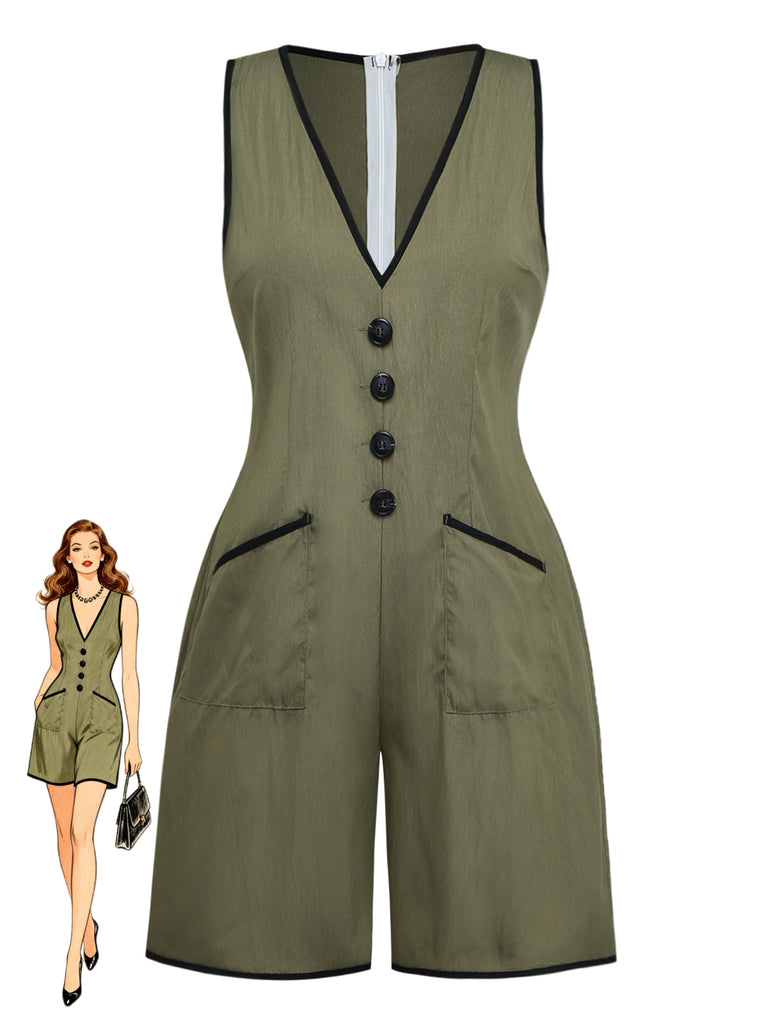 Green 1940s V Neck Vintage Jumpsuit