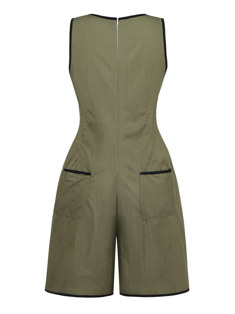 Green 1940s V Neck Vintage Jumpsuit 2