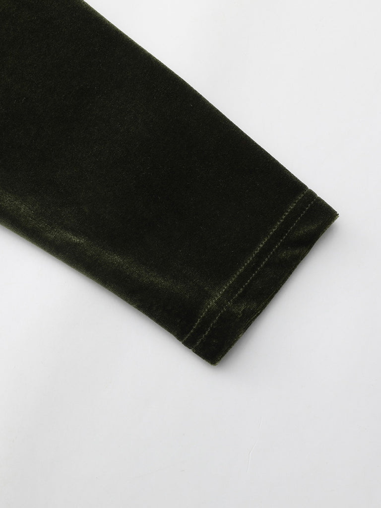 Green 1940s Velvet Deep-V Puff Sleeve Ruched Dress - vintage dress, retro fashion