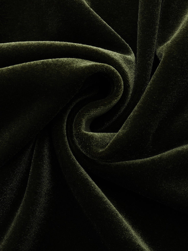 Green 1940s Velvet Deep-V Puff Sleeve Ruched Dress - vintage dress, retro fashion
