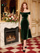 Green 1940s Velvet Ruched Off-Shoulder Bardot Dress - vintage dress, retro fashion