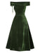 Green 1940s Velvet Ruched Off-Shoulder Bardot Dress, vintage dress, retro fashion - perfect for women who love vintage and retro fashion