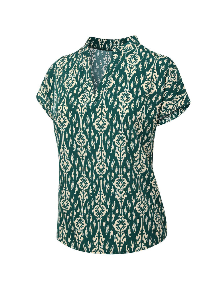 Green 1940s Vintage All-Over Print Blouse, vintage top, retro blouse - perfect for women who love vintage and retro fashion