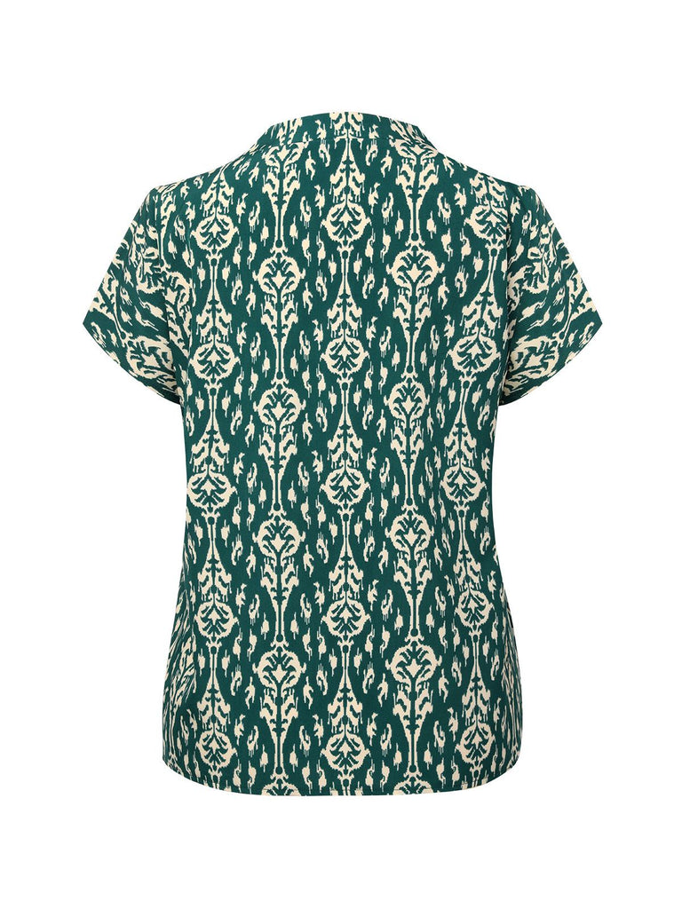 Green 1940s Vintage All-Over Print Blouse, vintage top, retro blouse - perfect for women who love vintage and retro fashion
