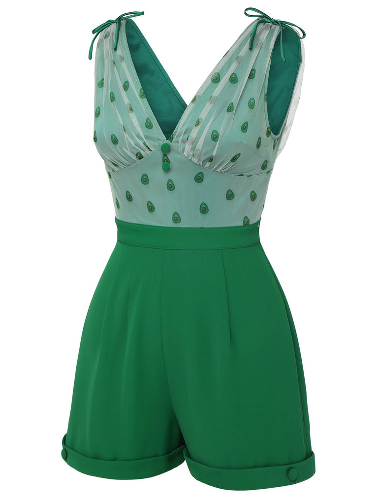 Green 1950s Avocado Mesh V-Neck Romper, vintage romper, retro jumpsuit - perfect for women who love vintage and retro fashion