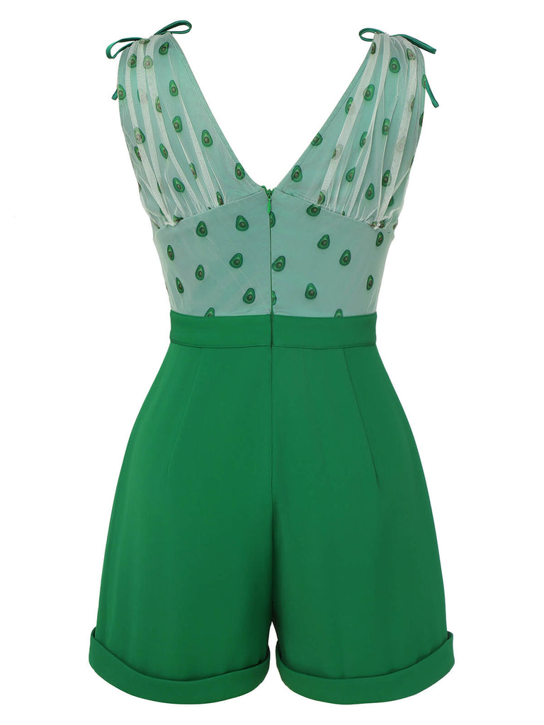 Green 1950s Avocado Mesh V-Neck Romper, vintage romper, retro jumpsuit - perfect for women who love vintage and retro fashion