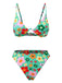 Green 1950s Cartoon Floral Bikini Set, vintage swimsuit, pin-up swimwear - perfect for women who love vintage and retro fashion