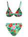 Green 1950s Cartoon Floral Bikini Set, vintage swimsuit, pin-up swimwear - perfect for women who love vintage and retro fashion