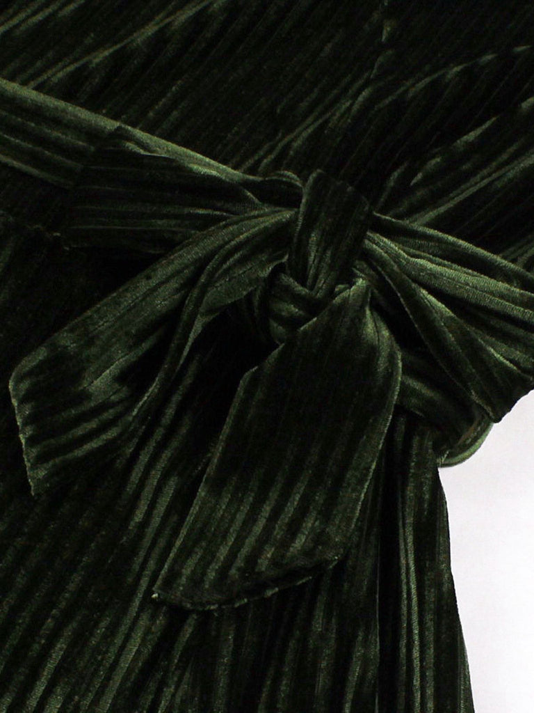 Green 1950s Christmas Corduroy Long Sleeve Dress - vintage dress, retro fashion, rockabilly