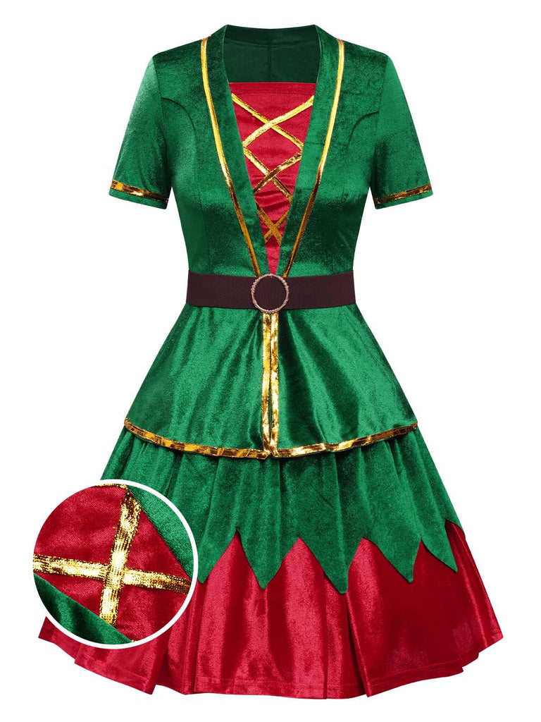 She pairs this Green 1950s Christmas Tree Top & Skirt with confidence and 1950s charm