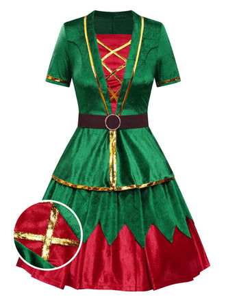 She pairs this Green 1950s Christmas Tree Top & Skirt with confidence and 1950s charm