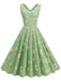 She slips into this Green 1950s Daisy V-Neck Swing Dress and suddenly it's a 1950s daydream