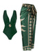 Green 1950s Deep V One-Piece Swimsuit & Mesh Cover-Up - vintage swimsuit, pin-up swimwear for vintage lovers