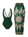 Green 1950s Deep V One-Piece Swimsuit & Mesh Cover-Up - vintage swimsuit, pin-up swimwear for vintage lovers