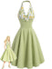 Gray Green 1950s Floral V Neck Patchwork Dress