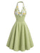 Gray Green 1950s Floral V Neck Patchwork Dress 2