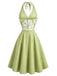 Gray Green 1950s Floral V Neck Patchwork Dress 3