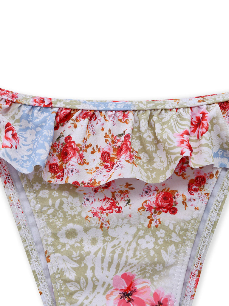 Green 1950s Floral Ruffle Bikini Set - vintage swimwear, retro swimsuit, pin-up style for vintage lovers