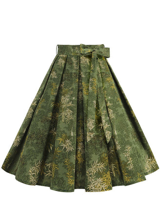 Green 1950s Floral Swing Belted Skirt, vintage skirt, retro style - perfect for women who love vintage and retro fashion
