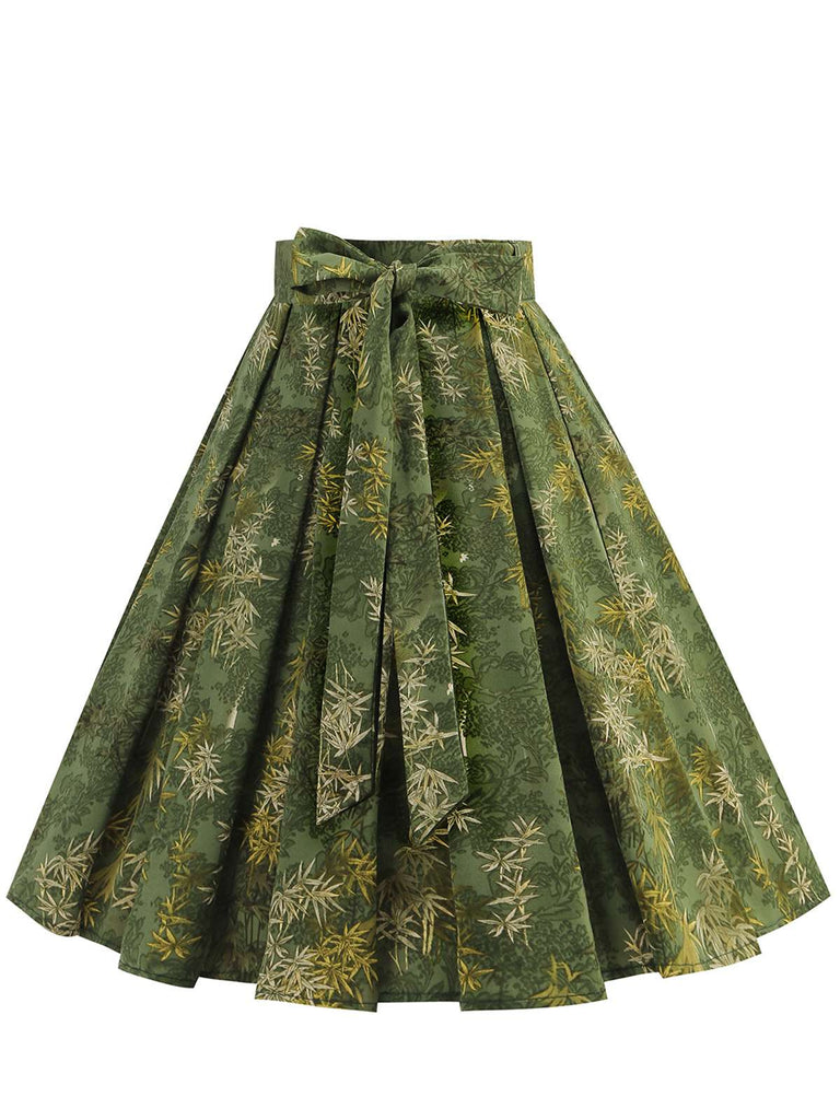 Green 1950s Floral Swing Belted Skirt, vintage skirt, retro style - perfect for women who love vintage and retro fashion
