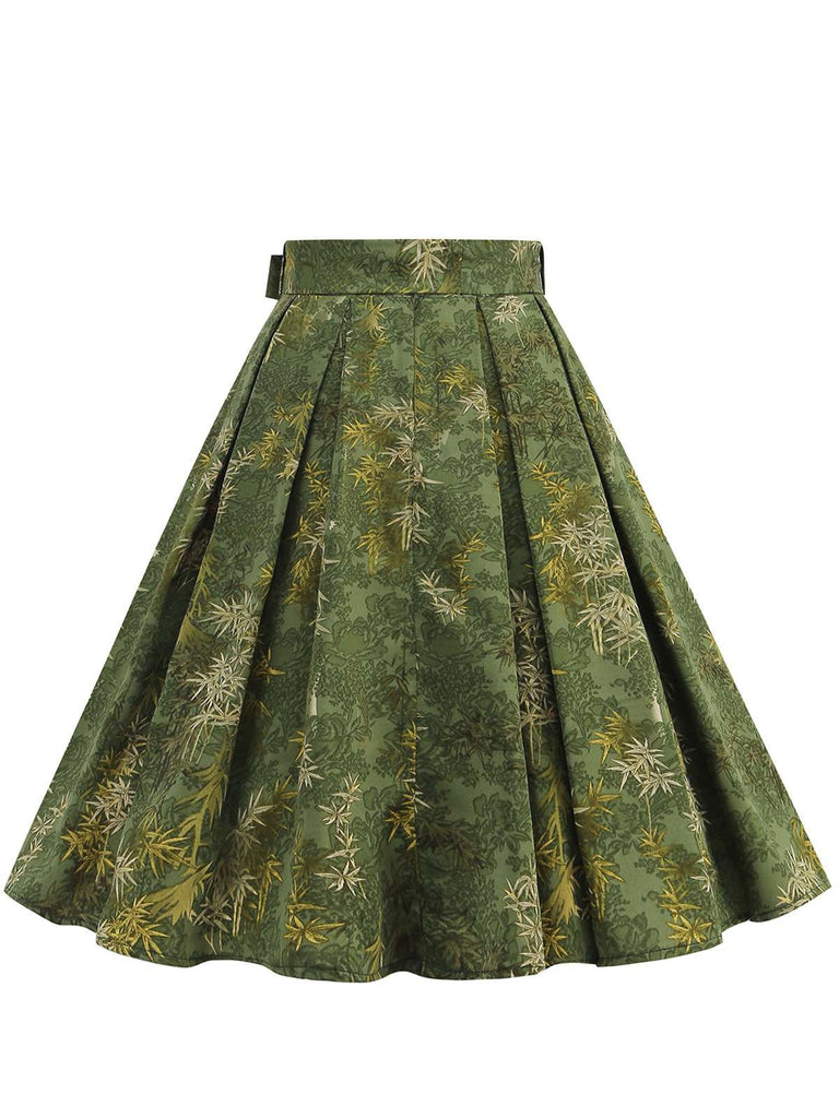 Green 1950s Floral Swing Belted Skirt, vintage skirt, retro style - perfect for women who love vintage and retro fashion
