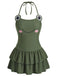 Army Green 1950s Halter Ruffle One-Piece Swimsuit 2