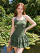Army Green 1950s Halter Ruffle One-Piece Swimsuit 4