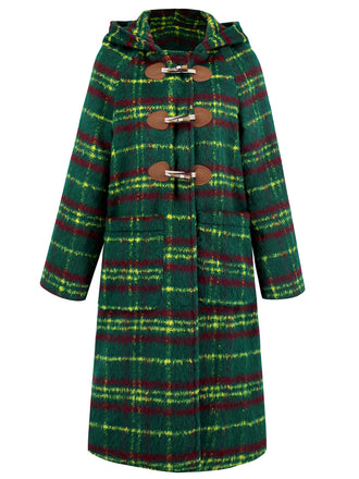 Green 1950s Gingham Plaid Hooded Coat - vintage fashion, retro style