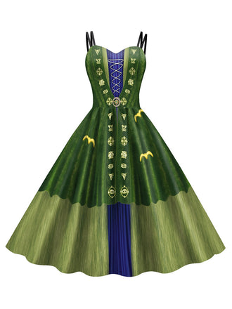 She slips into this Green 1950s Halloween Double Straps Patchwork Dress and suddenly it's a 1950s daydream