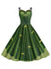 This Green 1950s Halloween Double Straps Patchwork Dress wraps her in 1950s elegance, one twirl at a time