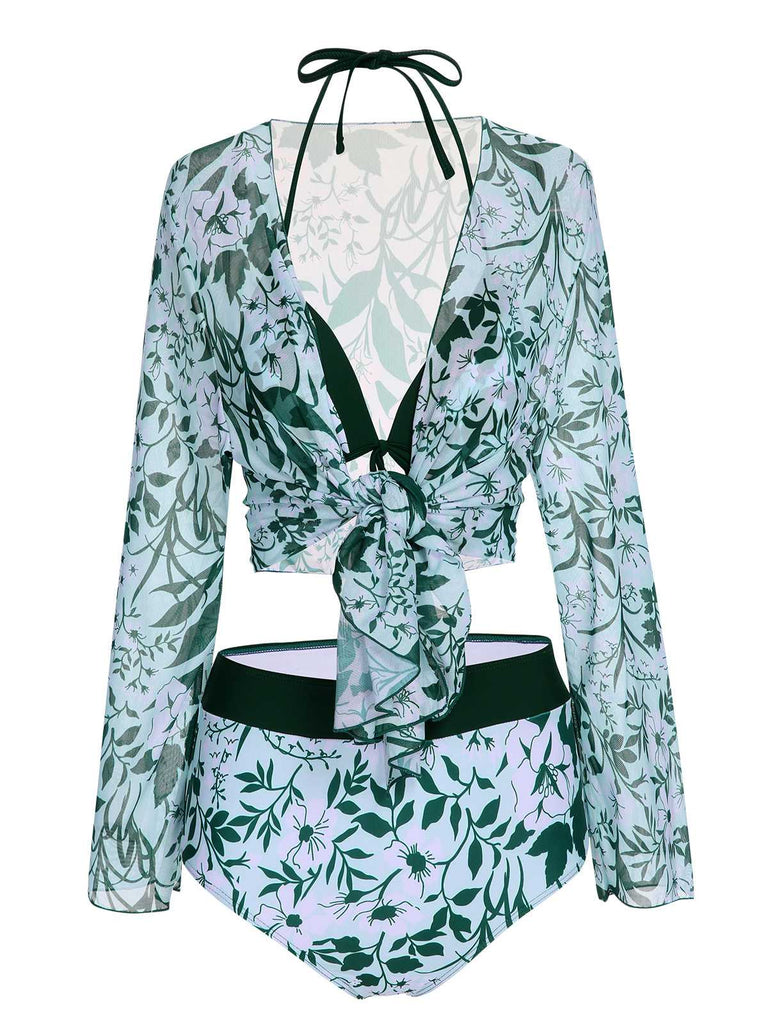 Green 1950s Halter Plants Print Swimsuit & Cover-Up — because 1950s glamour never goes out of style