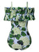 Green 1950s Hydrangea Floral Cold-Shoulder Swimsuit, vintage swimsuit, pin-up swimwear - perfect for women who love vintage and retro fashion