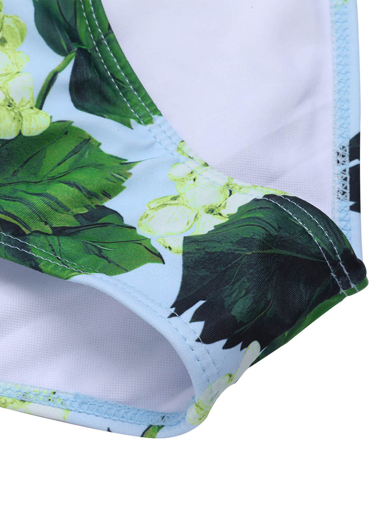 Green 1950s Hydrangea Floral Cold-Shoulder Swimsuit, vintage swimsuit, pin-up swimwear - perfect for women who love vintage and retro fashion