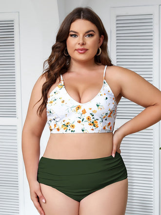 Green 1950s Lace-Up Floral Bikini Set - vintage fashion, retro style