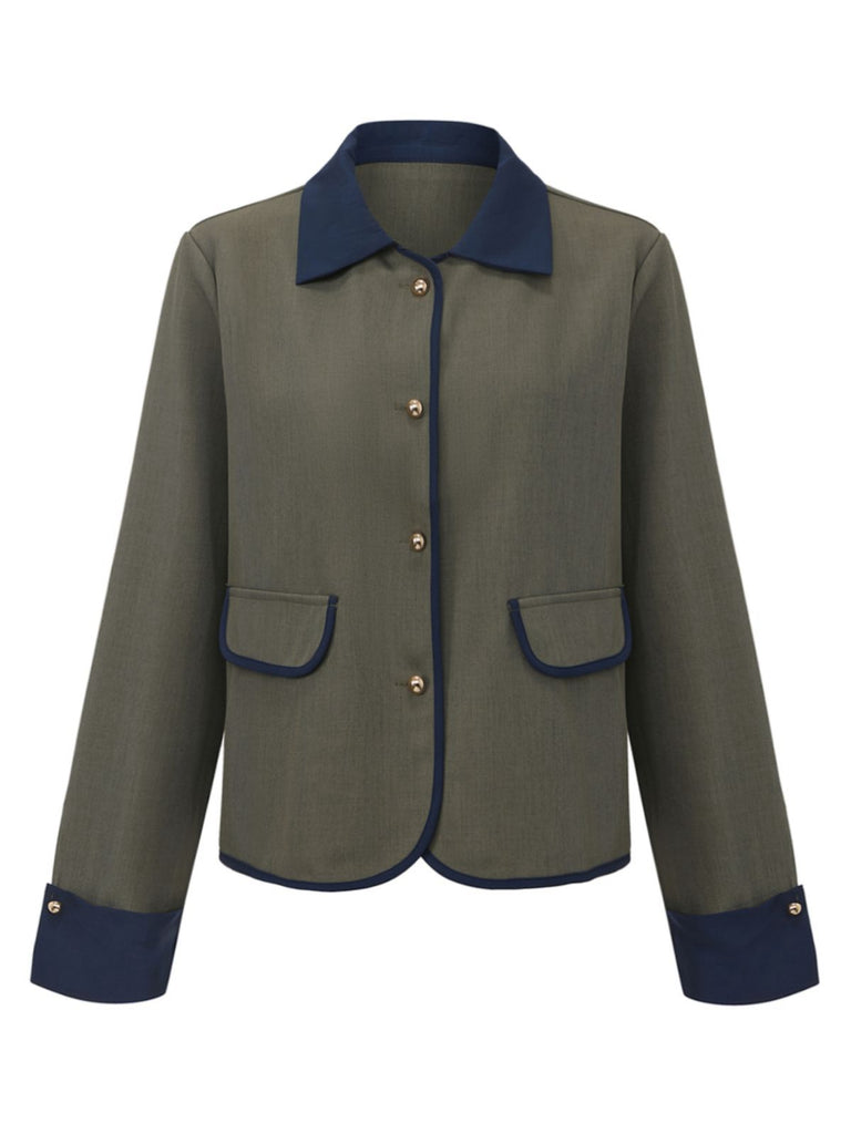 Green 1950s Lapel Colorblock Suit Jacket - vintage fashion, retro style