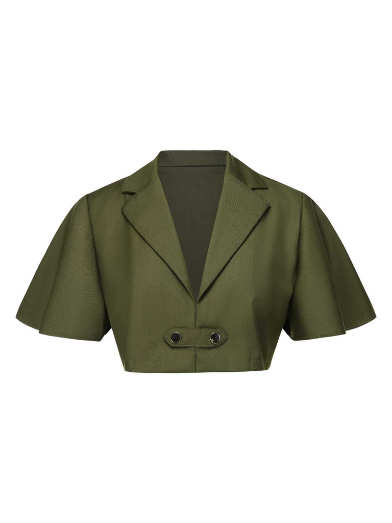 Green 1950s Lapel Solid Cropped Cape - vintage fashion, retro style
