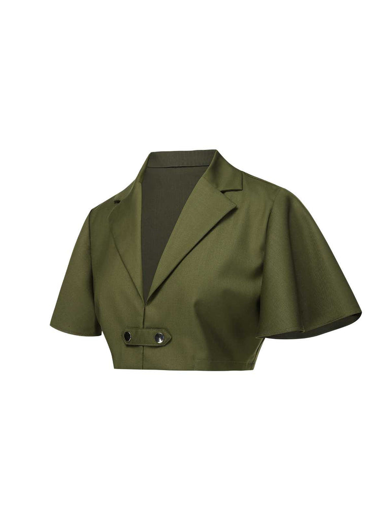 Green 1950s Lapel Solid Cropped Cape - vintage fashion, retro style