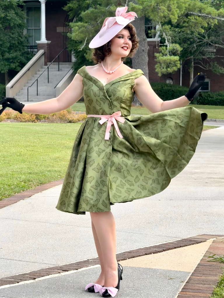 Green 1950s Off-Shoulder Vintage Dress, vintage dress, retro fashion, rockabilly, pin-up fashion - vintage inspired fashion