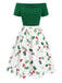 Green 1950s Off-Shoulder Christmas Patchwork Dress: where 1950s romance meets her modern spirit