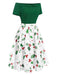 This Green 1950s Off-Shoulder Christmas Patchwork Dress wraps her in 1950s elegance, one twirl at a time