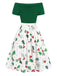 Green 1950s Off-Shoulder Christmas Patchwork Dress — the kind of 1950s dress that makes strangers smile