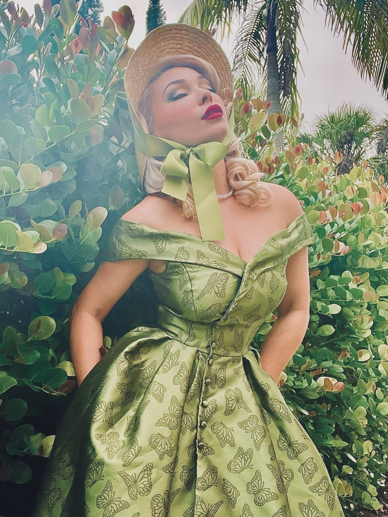 Green 1950s Off-Shoulder Vintage Dress - vintage dress, retro fashion, rockabilly